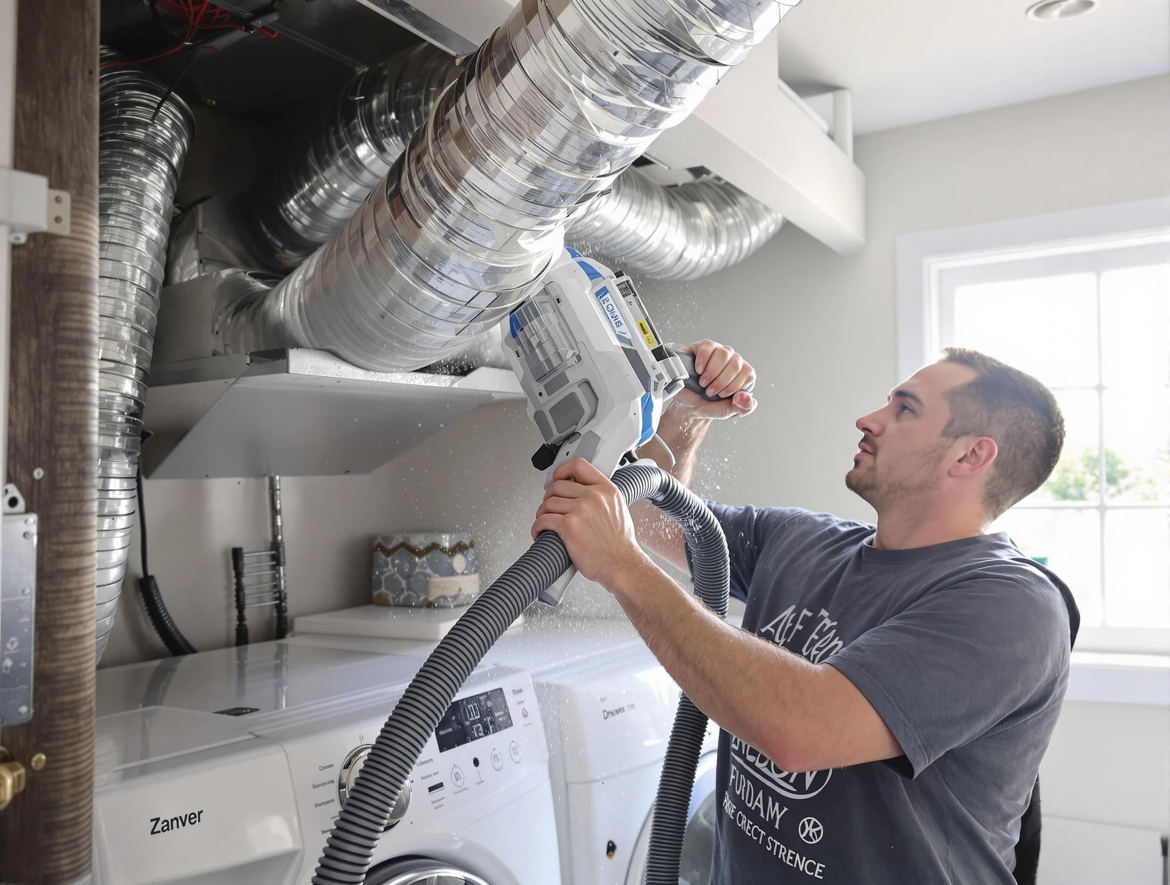 Morgan Dryer Vent Cleaning specialist cleaning deep within a dryer vent duct system in Morgan