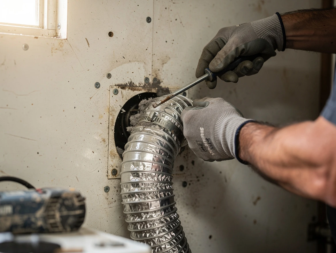 Morgan Dryer Vent Cleaning technician performing precise dryer vent hose installation in Morgan